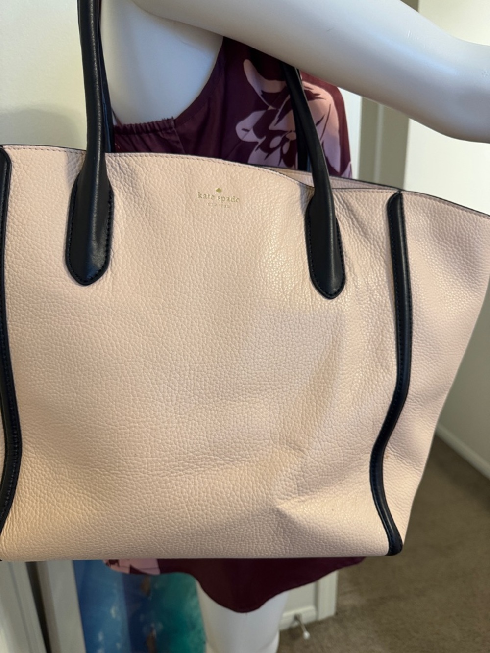 kate spade Blush Pink Pebbled Leather Tote with Black Trim